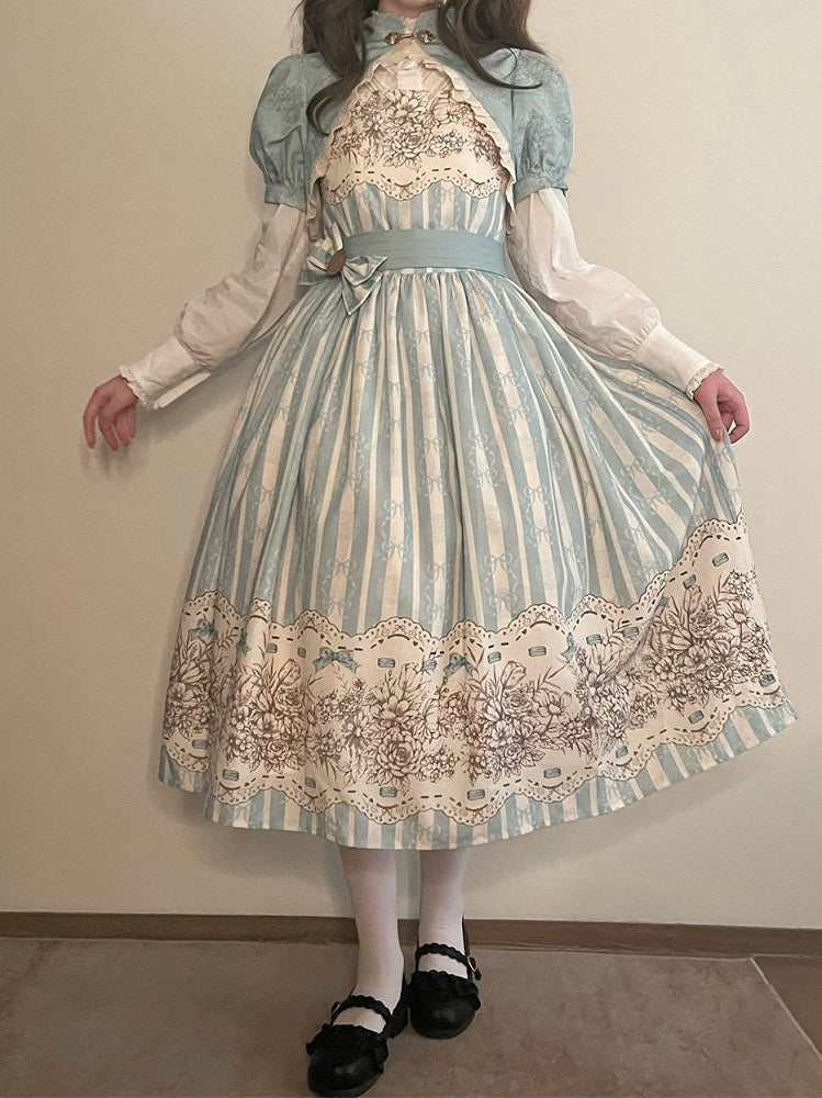 Version Jumper and Lolita Skirt Print Blue Classic Floral Clock Long