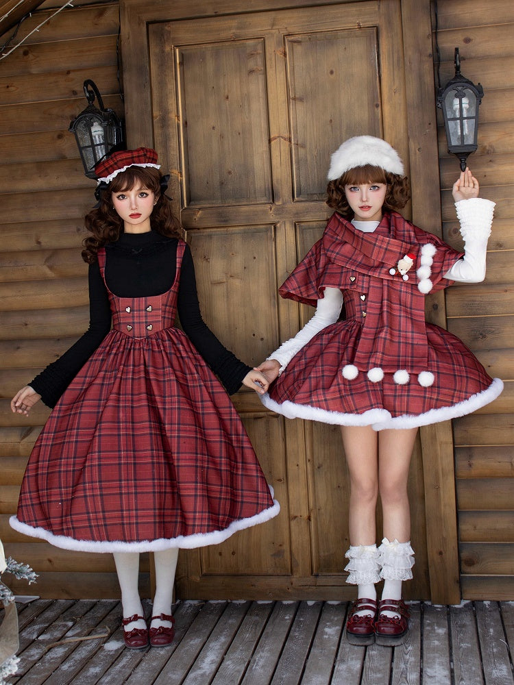 Under Boned Short Bust Plush Waist Red Lolita Version Dress Plaid and Hemline Christmas