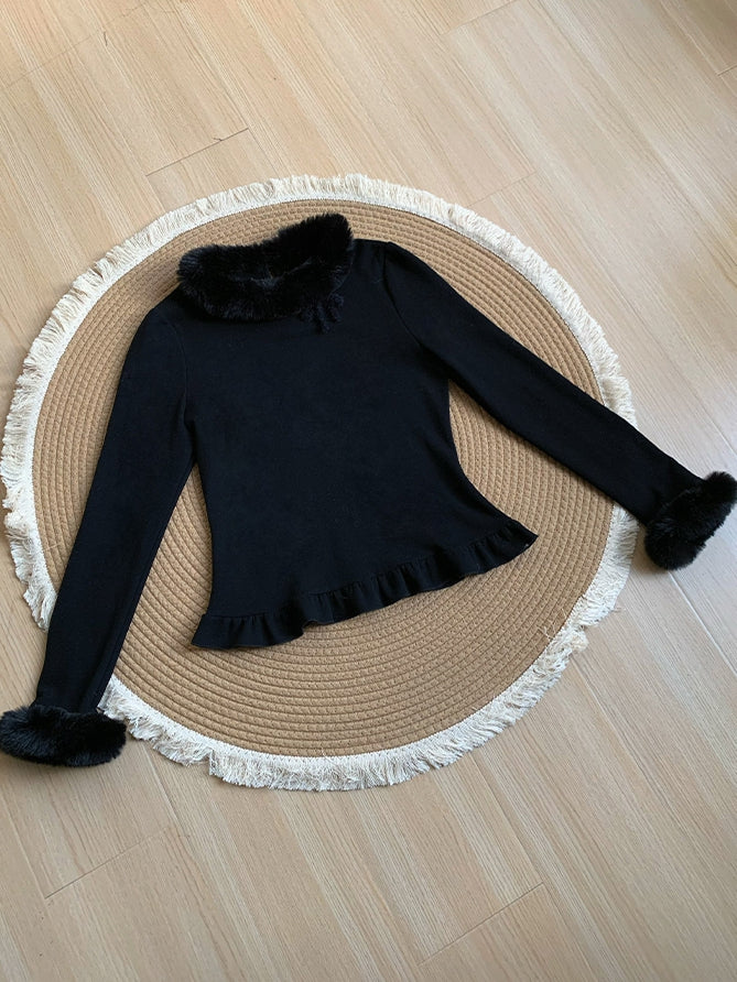 Plush and Neckline Knit Warm Cuffs for Top Black Lolita Autumn/Winter
