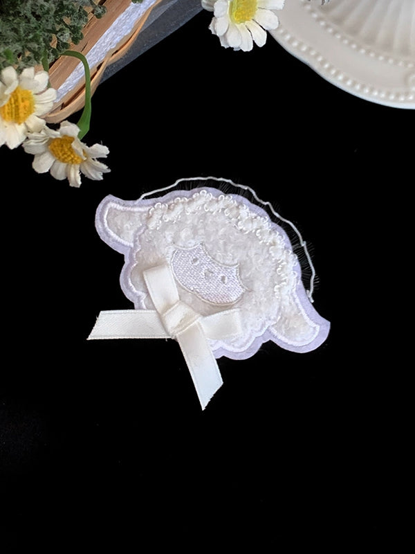 White Lamb Embroidery Hairclip