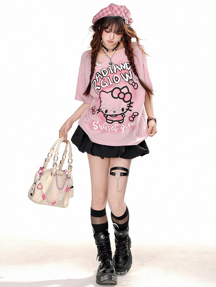 Schwarzer Rock mit Bubble-Kordelzug