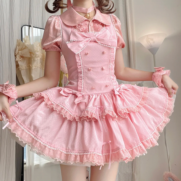 Schleife Rosa Akzente Punkte Lolita Old School Kleid Schimmer Polka Süß