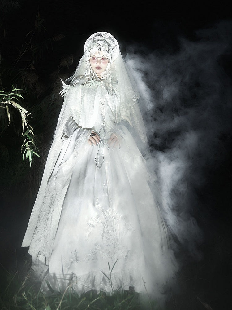 ホワイトシロゴシックロリータフード付きマント