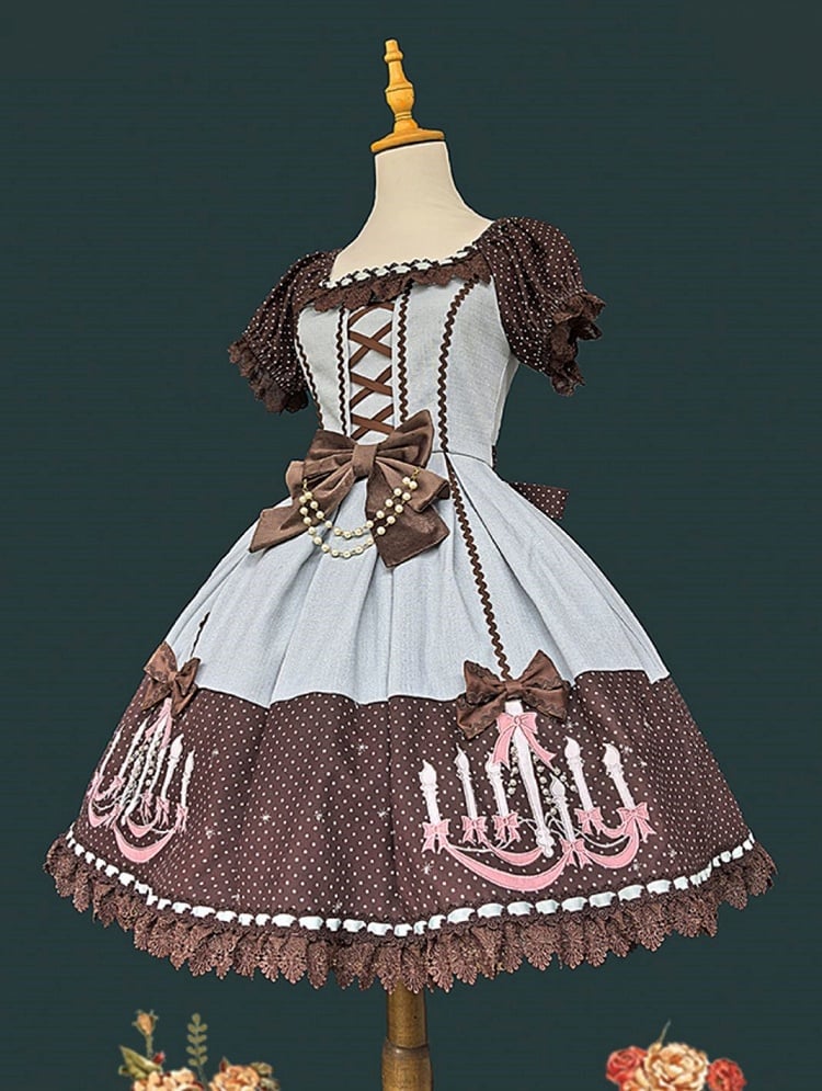 Polka Green Print Chandelier Lace Sweet Mint Black Lolita and Dress Trim with Dot