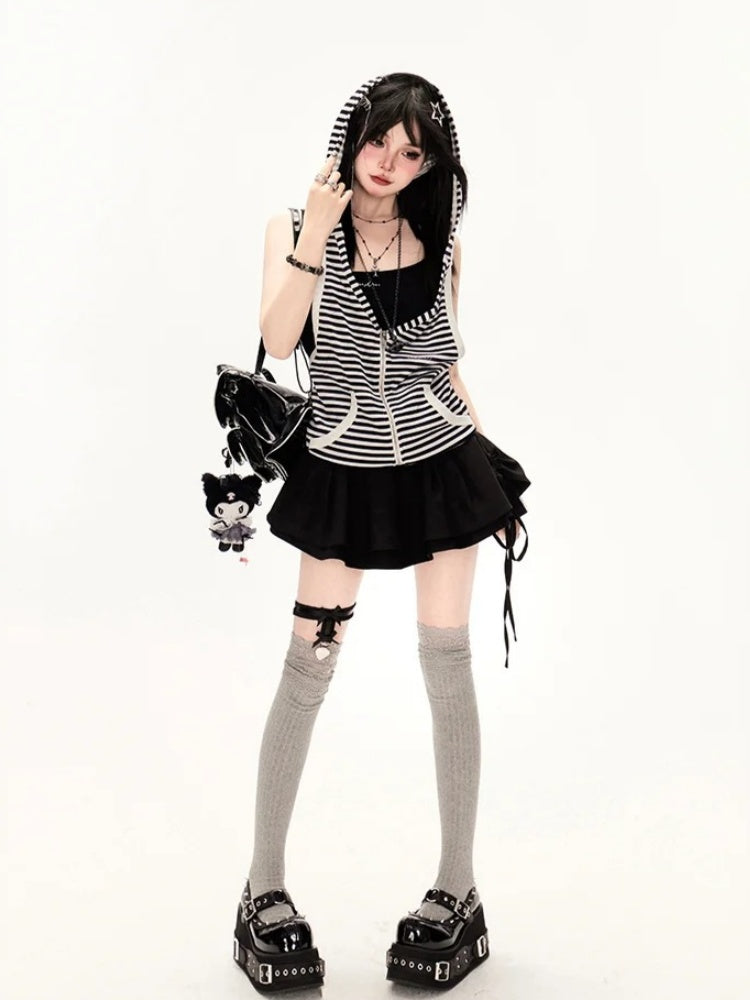 Waist Mini Tiered Skirt Black Low