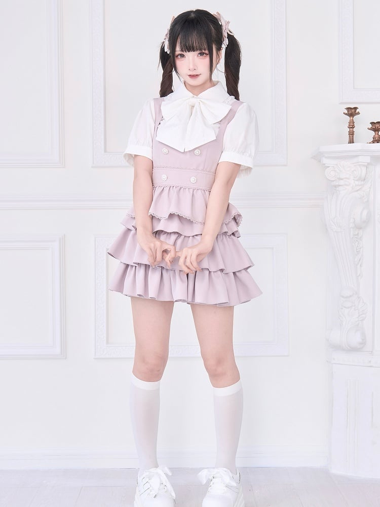 Dress Pink with Wear Adjustable Tiered Back Ties Jirai Two-Way Overall Kei Skirt
