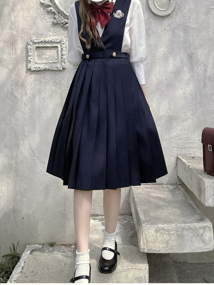 70cm Dunkel/Hochtaillierter Kellerfaltenrock Overall 65 Blau Länge