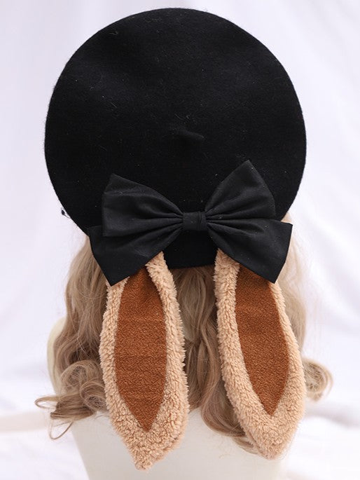 Sweet Bow Options With Bunny Color Coffee 6 Ear Detachable Lolita Beret