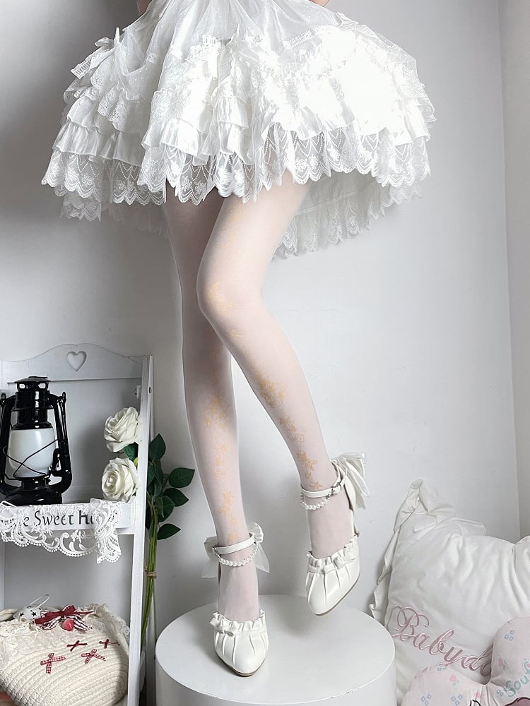 Print Design Pantyhose Black/White Golden