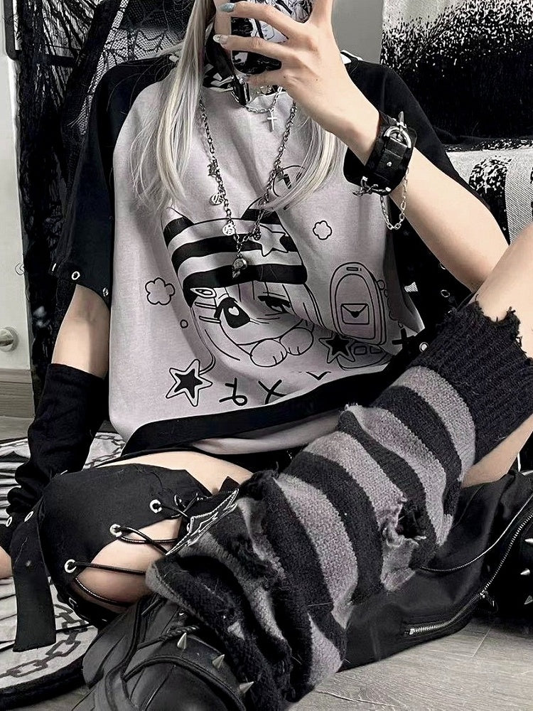 Otaku Cat Ear Striped Hood T-shirt - Killer Bunny