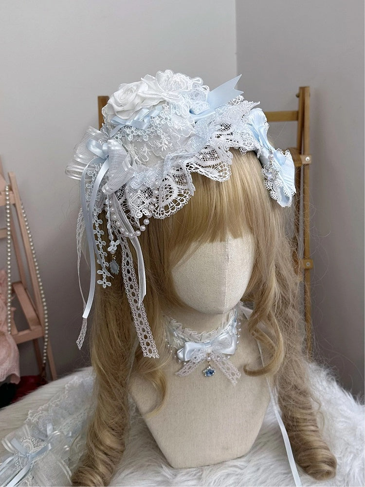Rose Mini White Light Hat Blue Lace