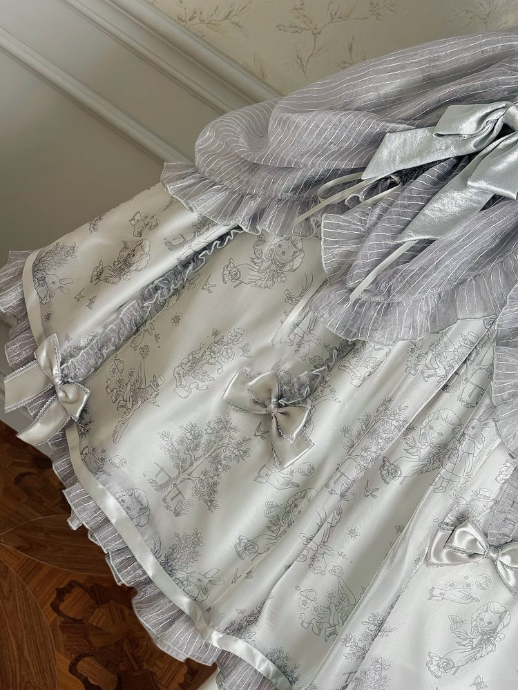 Lolita Drawstring Jumper Gray Waist Silver Corset Skirt Overlay