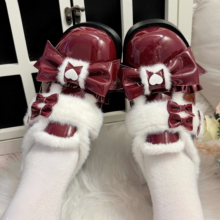 Wine Platforms Sweet - PU Heart Accents Red Lolita
