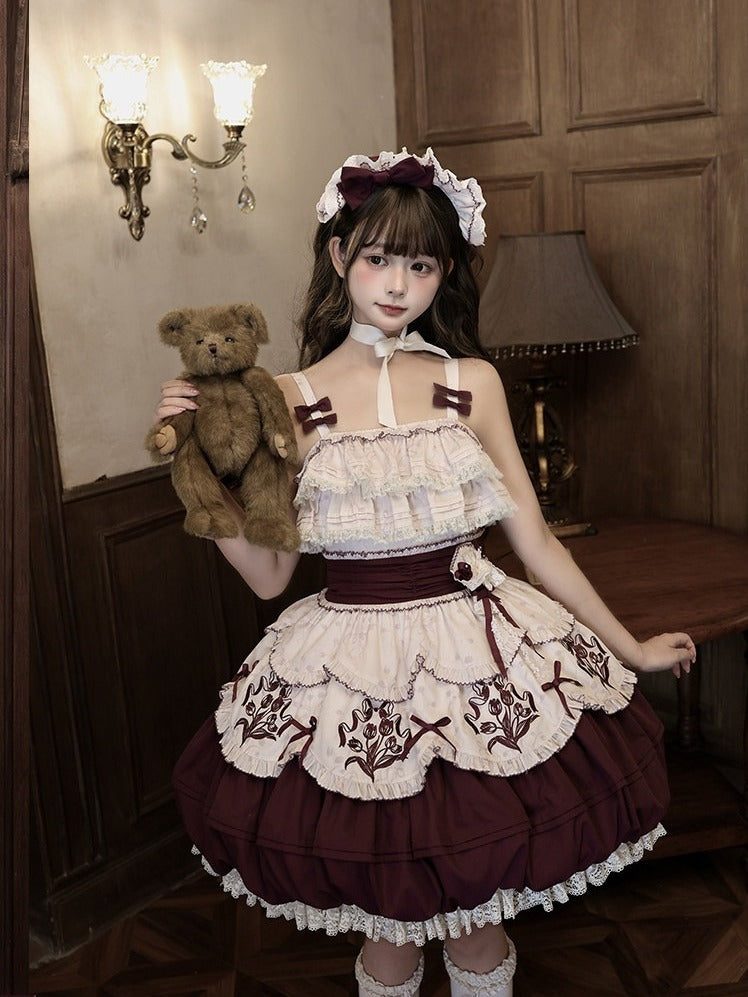 Lolita Style Sweet Bow-Adorned Bonnet Headpiece - Whispering Roses
