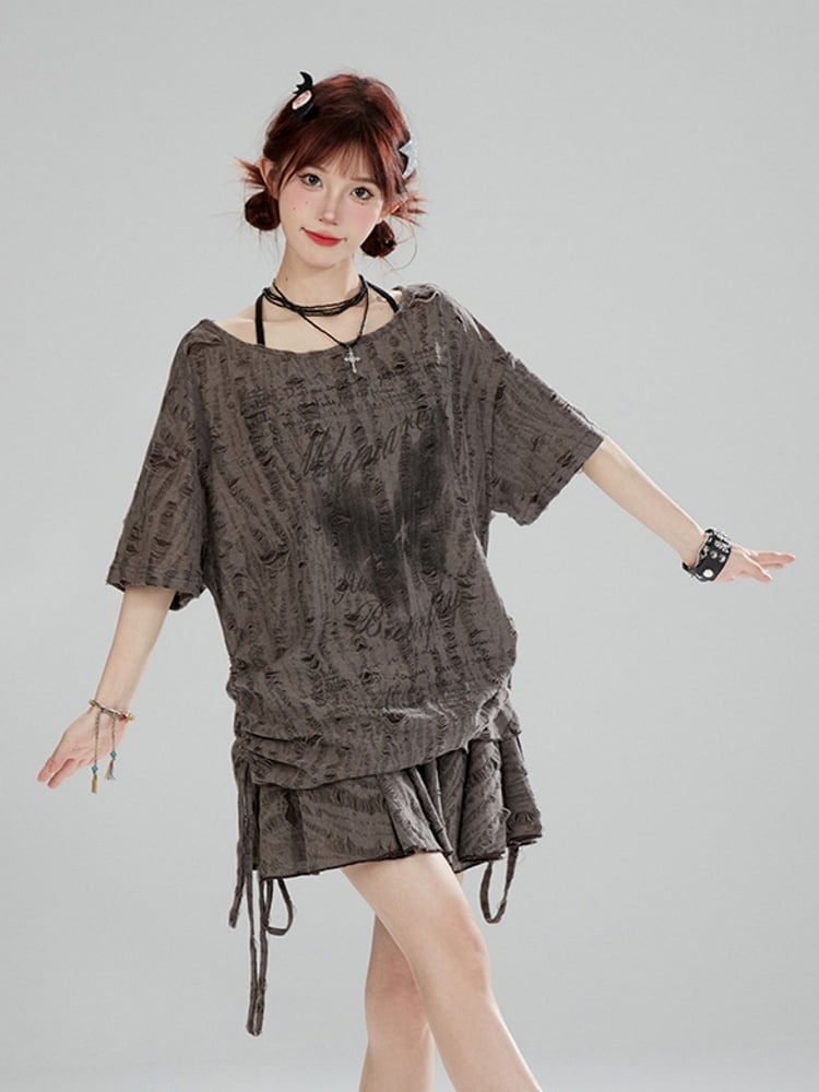 Elastic Y2K Punk Skirt Mini Tiered Waist with Wasteland Gray