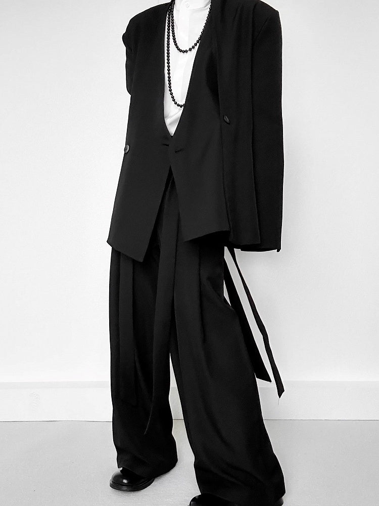 with Pants Belt Ouji Wide-leg Slant Black Loops Lolita Pockets