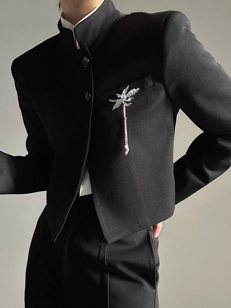 Buttons Ouji with Blazer Lolita Notched Black Crop Collar Single-Breasted