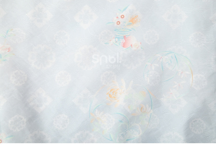 プリントレッグシフォングラデーションブルーワイドフローラルパンツ