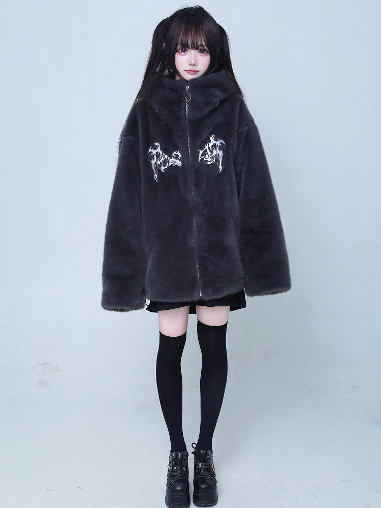 Kei Black Jirai Fleece Embroidered Jacket