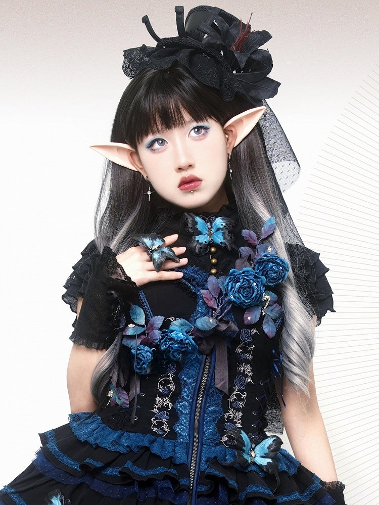 オンブレ丈、ウェーブ前髪ウィッグ ブラック 70cm グレー