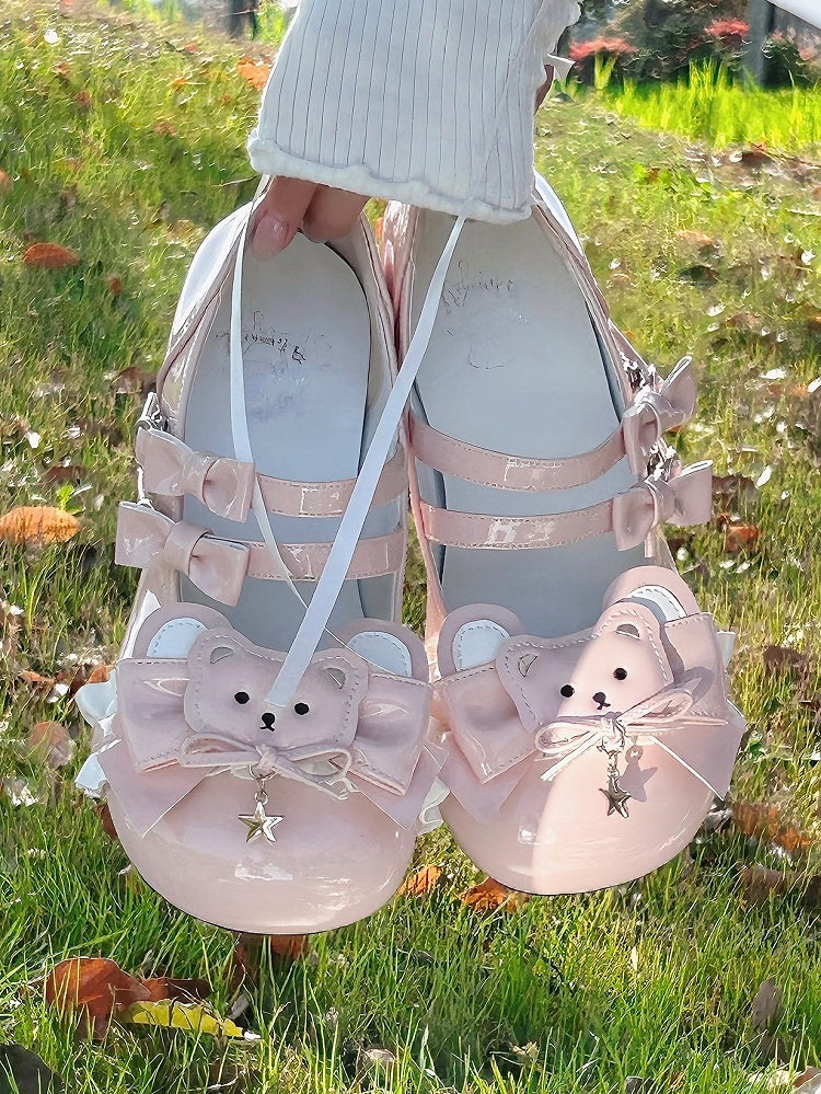 Heels Low Sweet with Bear Round Accents Pink Lolita Toe