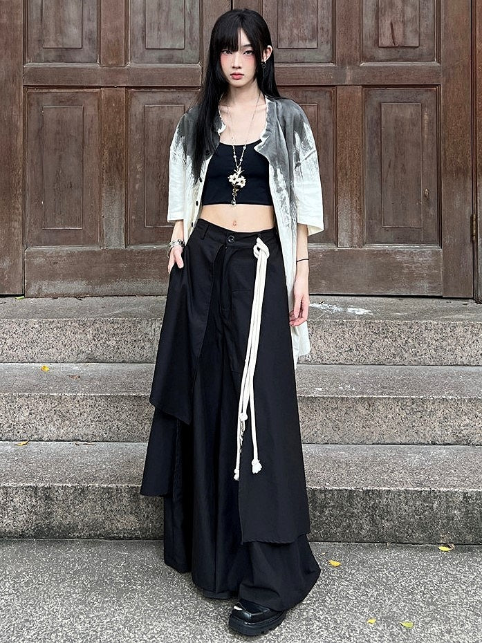 and - Closure Zipper Ouji Button Pants Floor-Length Black Fly Lolita Wide-leg