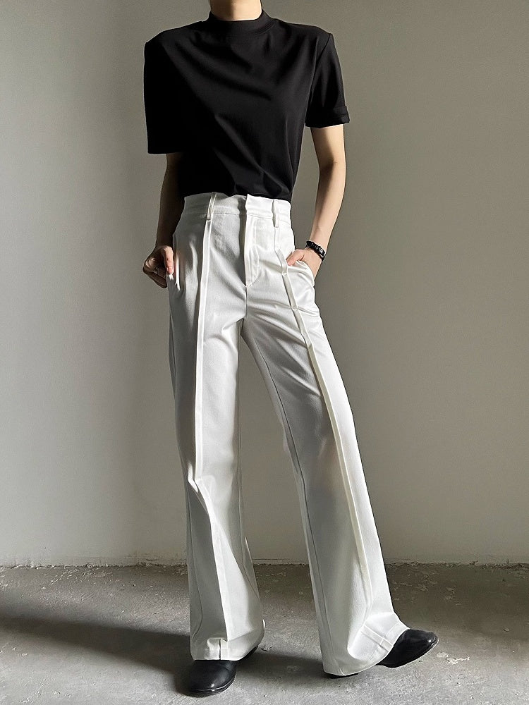 Ouji Lolita White Straight-Leg Pants with Elastic Back Waist & Hook-and-eye Closures