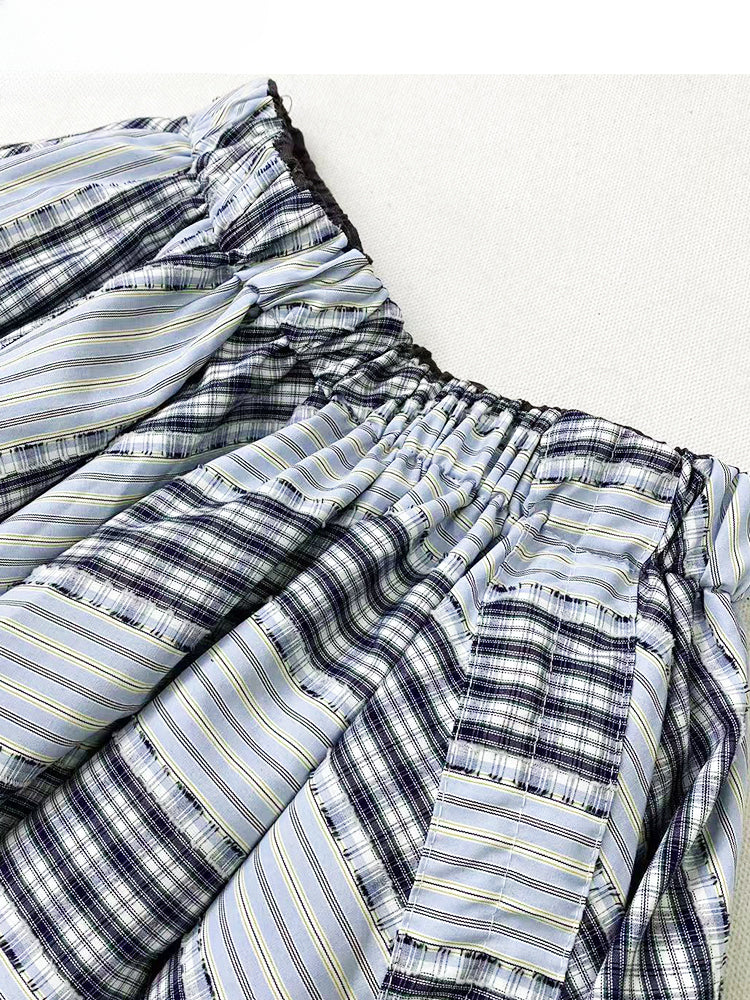 ヴィンテージダスティブルーチェック柄ハンカチ裾グラマラススカート