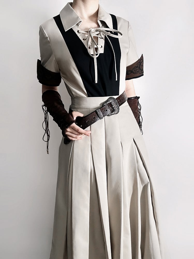 Ouji - Pieces Steampunk Sleeves Shirt Waistcoat Lolita Set Pants Straight-leg Short + Long Three One-shoulder