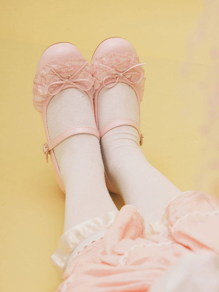 Pink Bowknot Lace Mary Beaded Buckle Round Decorated Janes Layers Multiple