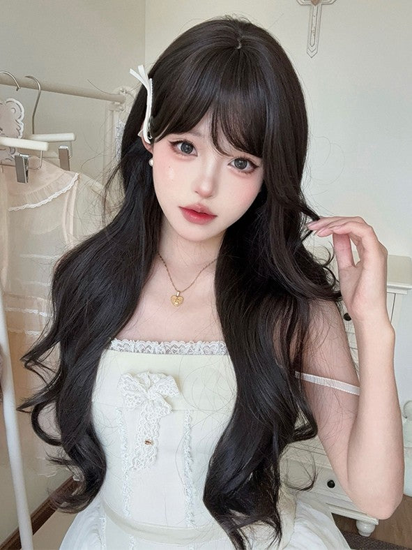 ウィッグ 長さ71cm エアブラウン ウェーブ前髪 ダーク