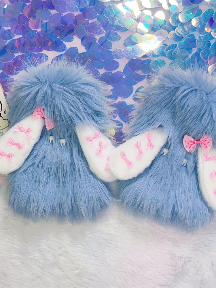 Pink/Blue Rabbit Ears Design Y2K Shaggy Leg Warmers