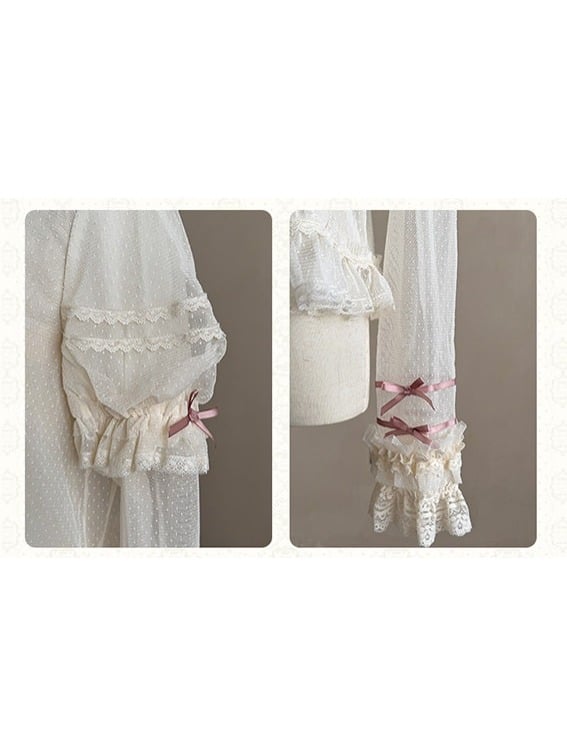 Sweet Lolita Blouse with Dot Tulle Sheer and Detachable Long Sleeves - Treasure House