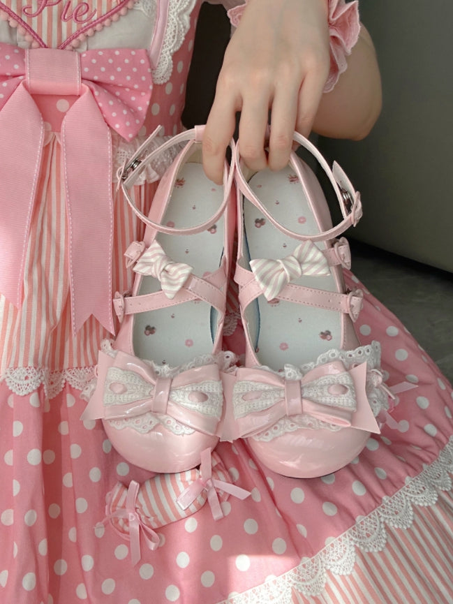 Heels Sweet Lolita PU Pink - Sakura Mid Leather with Crisscross