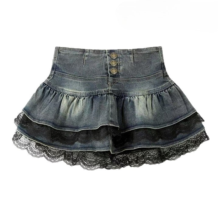 スカートトリム ビタースイート レース デニム ブルー ティアード