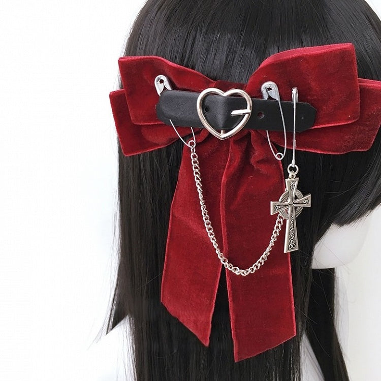 Details Black/Red Hairclip Bow Cross With Buckle