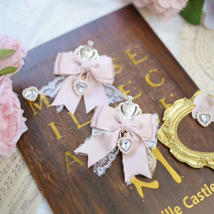 ジライケイ ラインストーン クラウン ハート チャーム ちょう結び ヘアクリップ