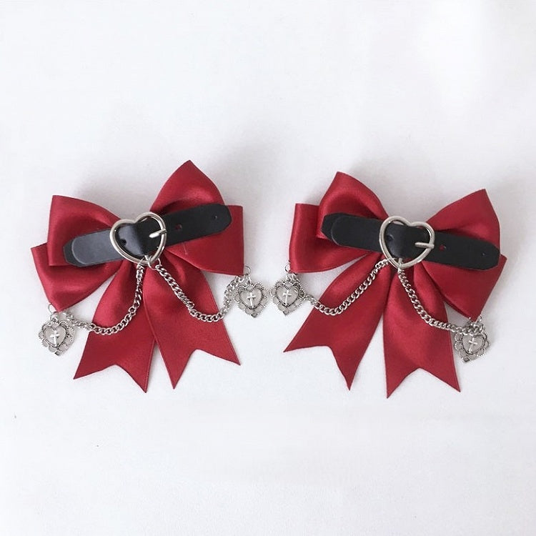 with Chain Bow Buckle Hairclip Black/Red Heart Accents