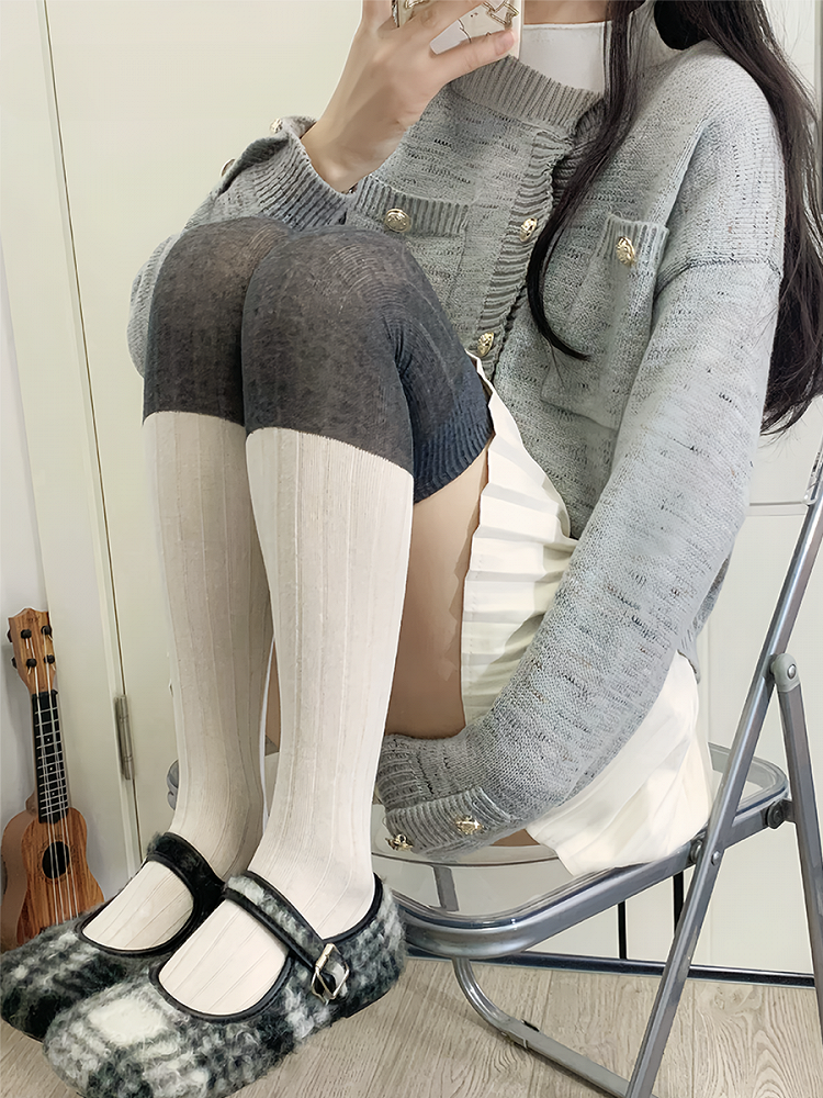 Light Grey&Dark Grey Overknee Stockings
