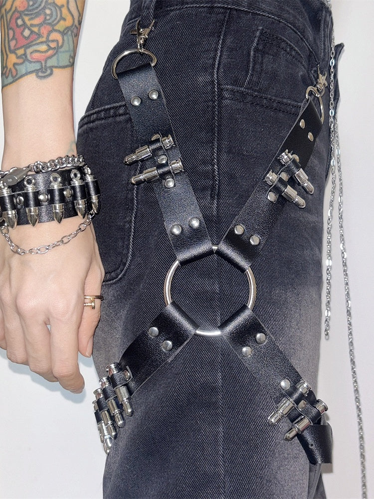 Black Details Rock Garter Studs PU Punk