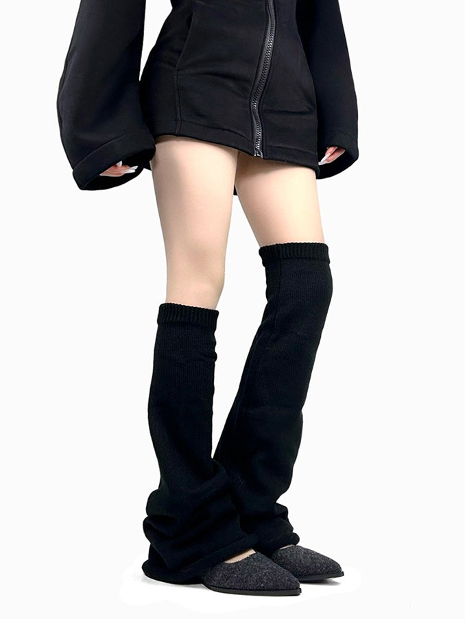 ブラック/ホワイト/グレー Y2K フレアニット レッグウォーマー