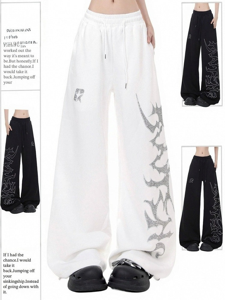 Black Wide Leg Sweatpants with Rhinestones - KNOW8 Online Shop
