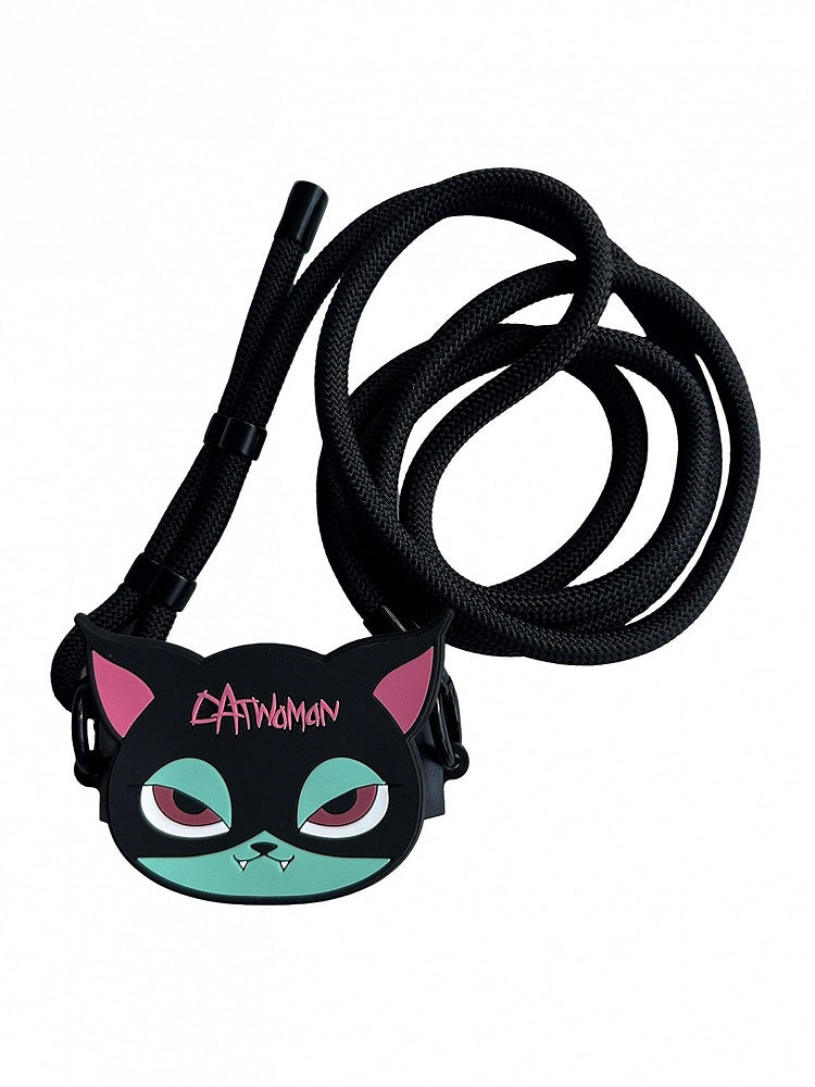 Crossbody Mobile With Cat Pink Phone Clip and Strap Black Back Green Gothic