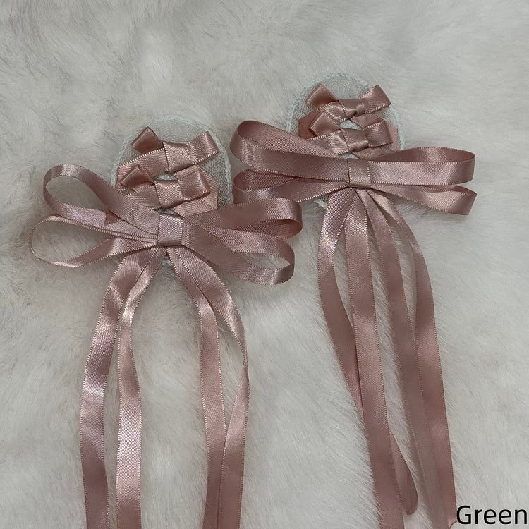 Pink / Apricot Green Bow Ribbon Lolita Hairclip