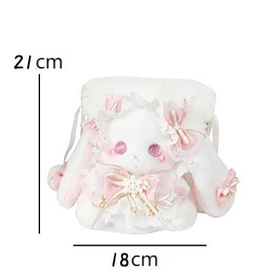 with Strap 5 Colors Accents Plush Flower Bag Bowknot Convertible Size Small Bucket Bunny White -