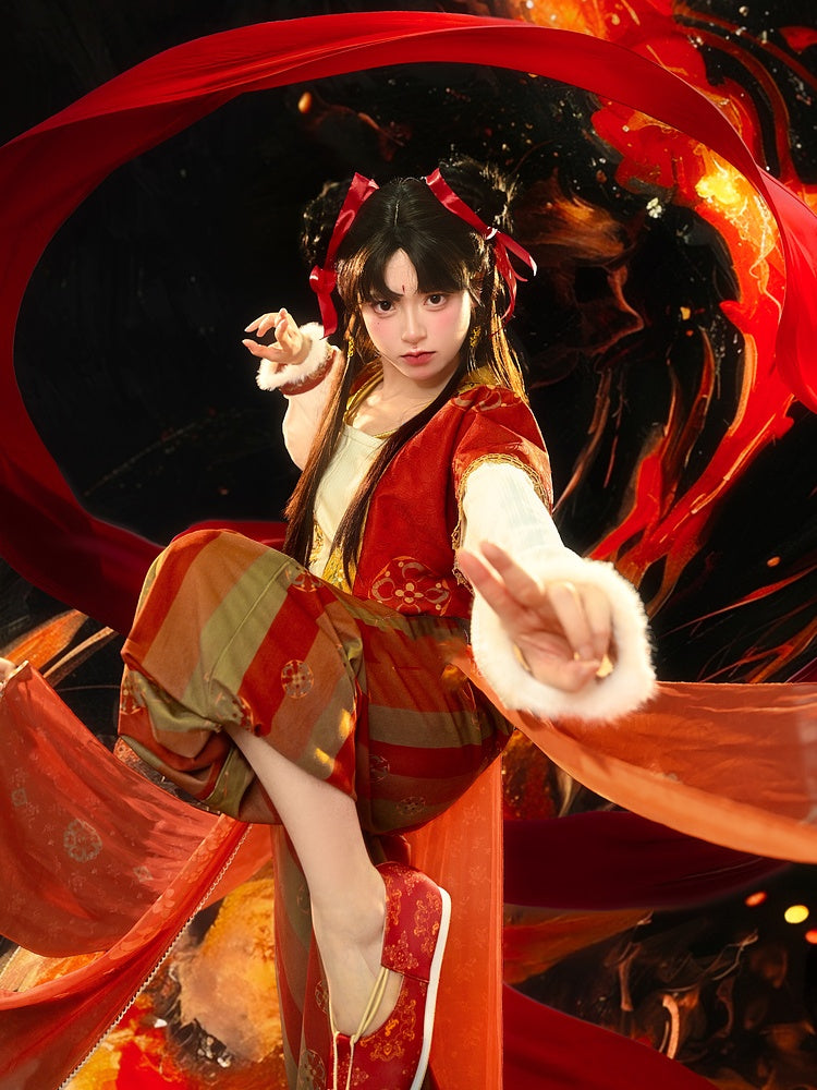 White Floral Embroidery Plush Cuff Cheongsam Style Top