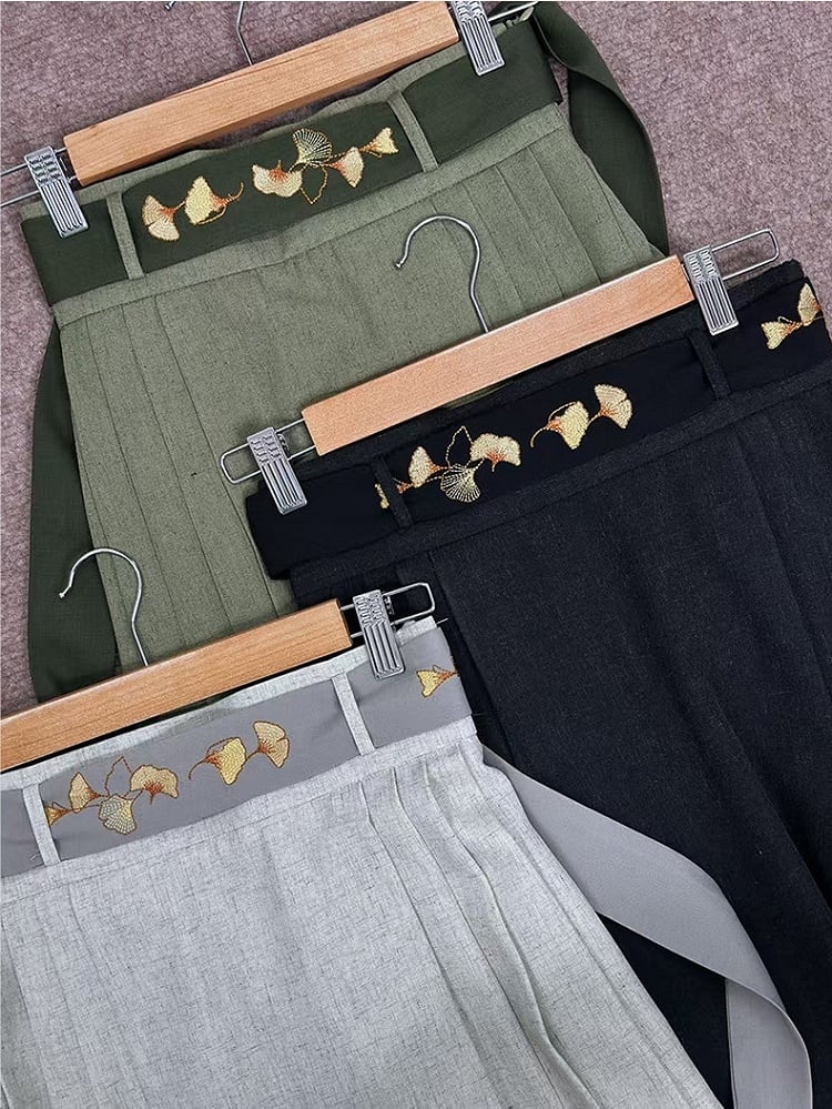 Chinese Green/Black/Light with Charm Style Motif Gray Waist Ginkgo Bell Belt Leaf