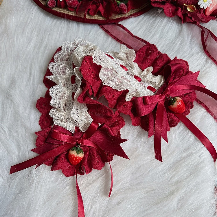 Red Decorations Strawberry with Ruffled White Lolita Hairband Sweet