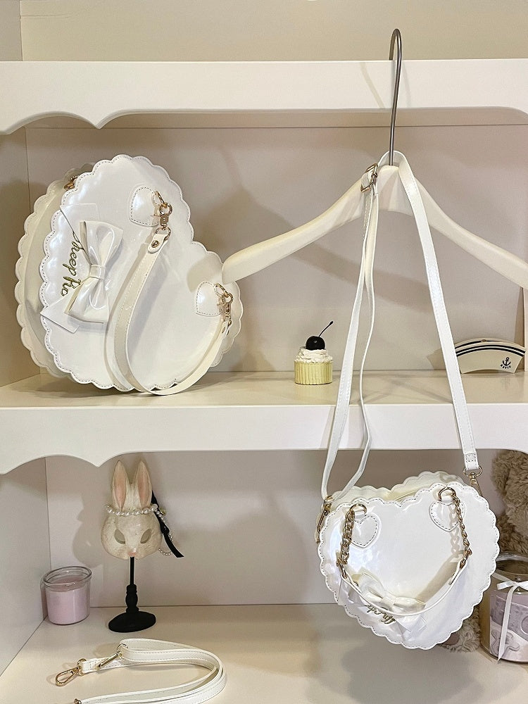 White Decor Fashion S/L - Style Lolita Heart Size Sweet Bow for with Bag