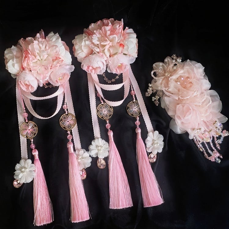 Rose Flower Tassel Hairclip - sedef